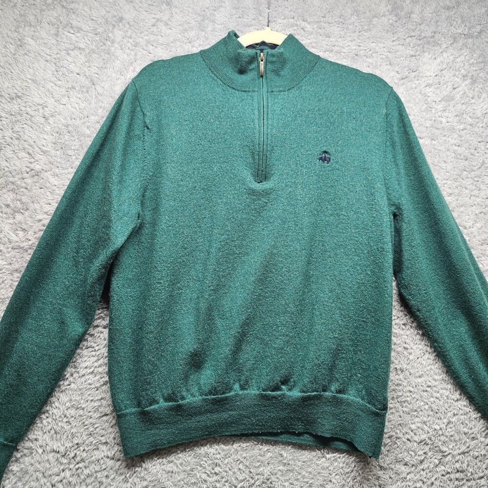Brooks Brothers Boys Green Merino Wool 1/4 Zip Sweater Size Large Preppy Classic
